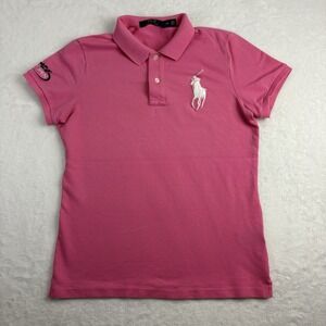 Ralph Lauren Polo Golf Women's Polo Shirt Pink White Big Pony Size US Open